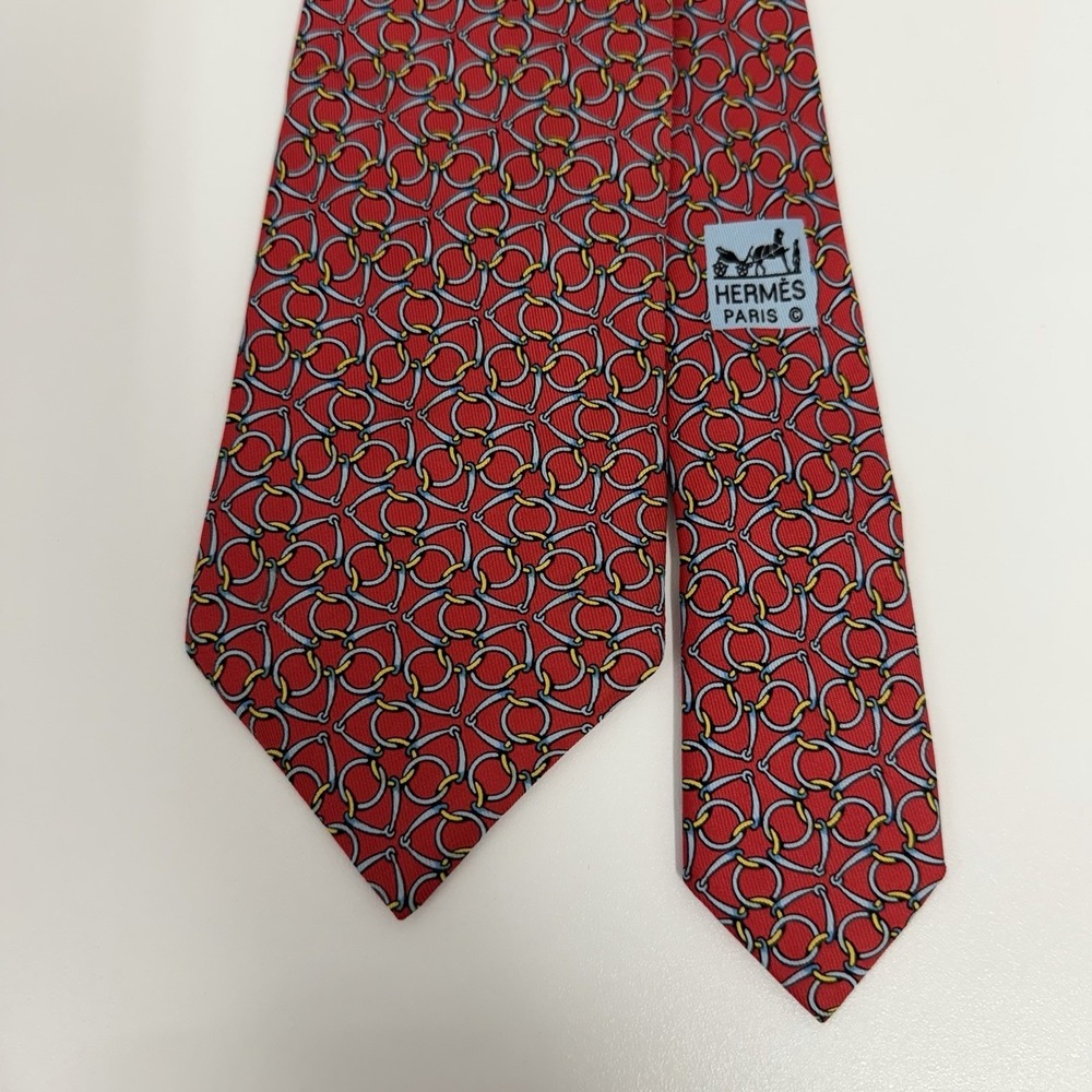 Hermes Men's Tie Equestrian Chain Links Red/Blue/Yellow 7580 SA 3.25" x 57" guc - Picture 2 of 8